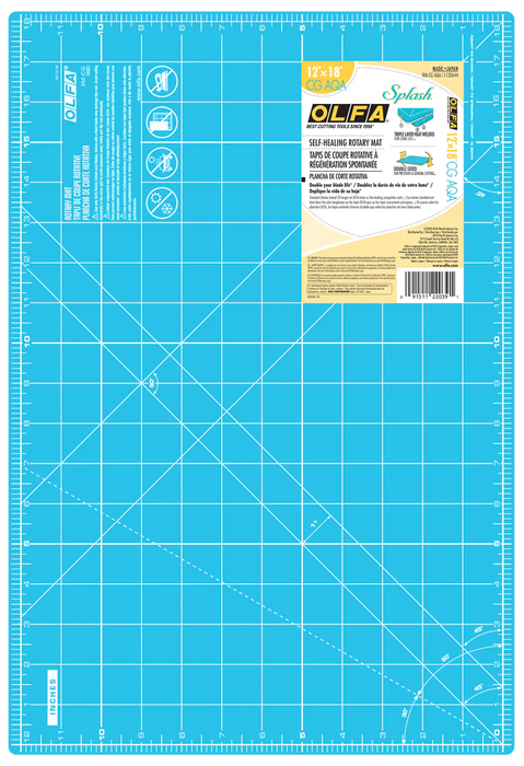 Olfa RM-CG/Aqa 12" X 18" Double-Sided, Self-Healing Rotary Mat, Aqua