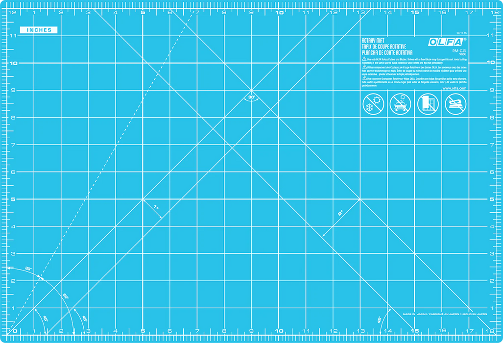 Olfa RM-CG/Aqa 12" X 18" Double-Sided, Self-Healing Rotary Mat, Aqua