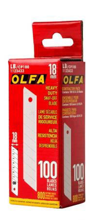 Olfa LB-CP 100 Contractor Pack Heavy-Duty 18mm Snap-Off Blade - 100/pk