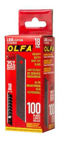 Olfa LBB-CP 100 Contractor UltraSharp Heavy-Duty 18mm Snap-Off Blade - 100/pk