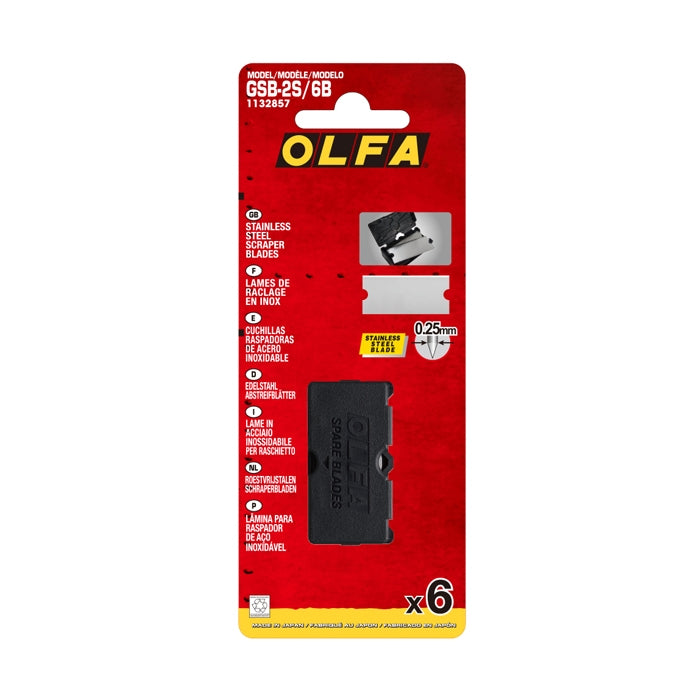thumbnail image 2 of OLFA GSB-2S/6B Stainless Steel Blades For GSR-2 Glass Scraper - 0.25mm, Pack Of 6 - Made In Japan 2 of 6